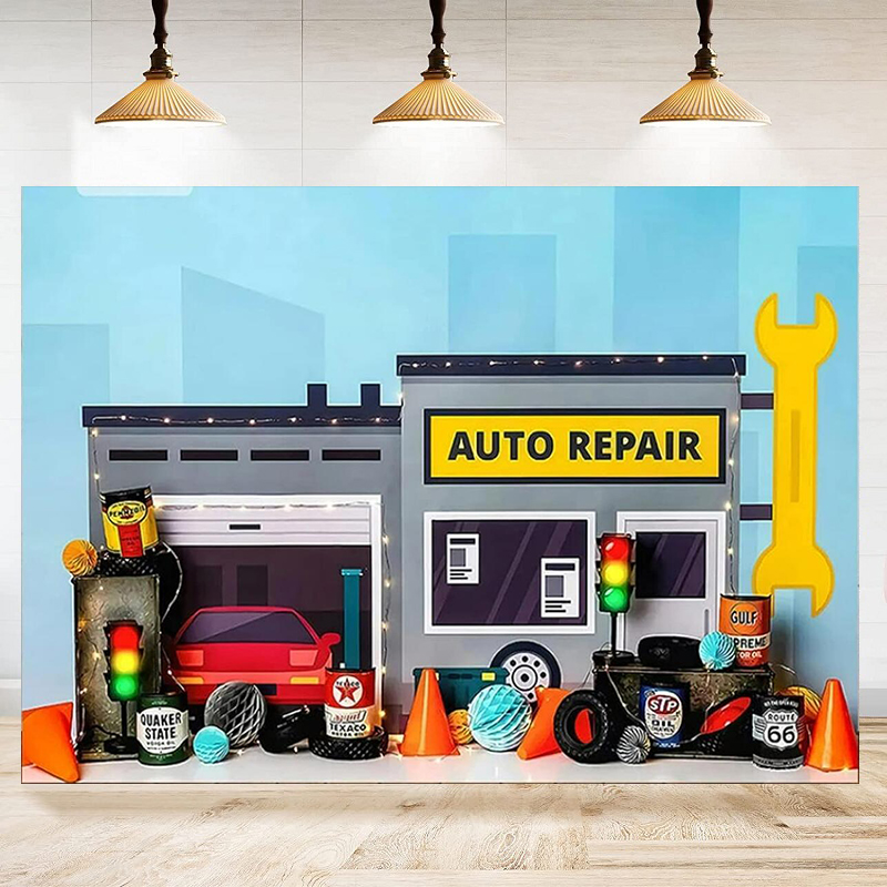 Auto Repair Shop Background - ร้านซ่อมรถยนต์ ช่างยนต์ ฉากหลังถ่ายภาพ ป้ายตกแต่งฉากหลังงานวันเกิดเด็กผู้ชาย