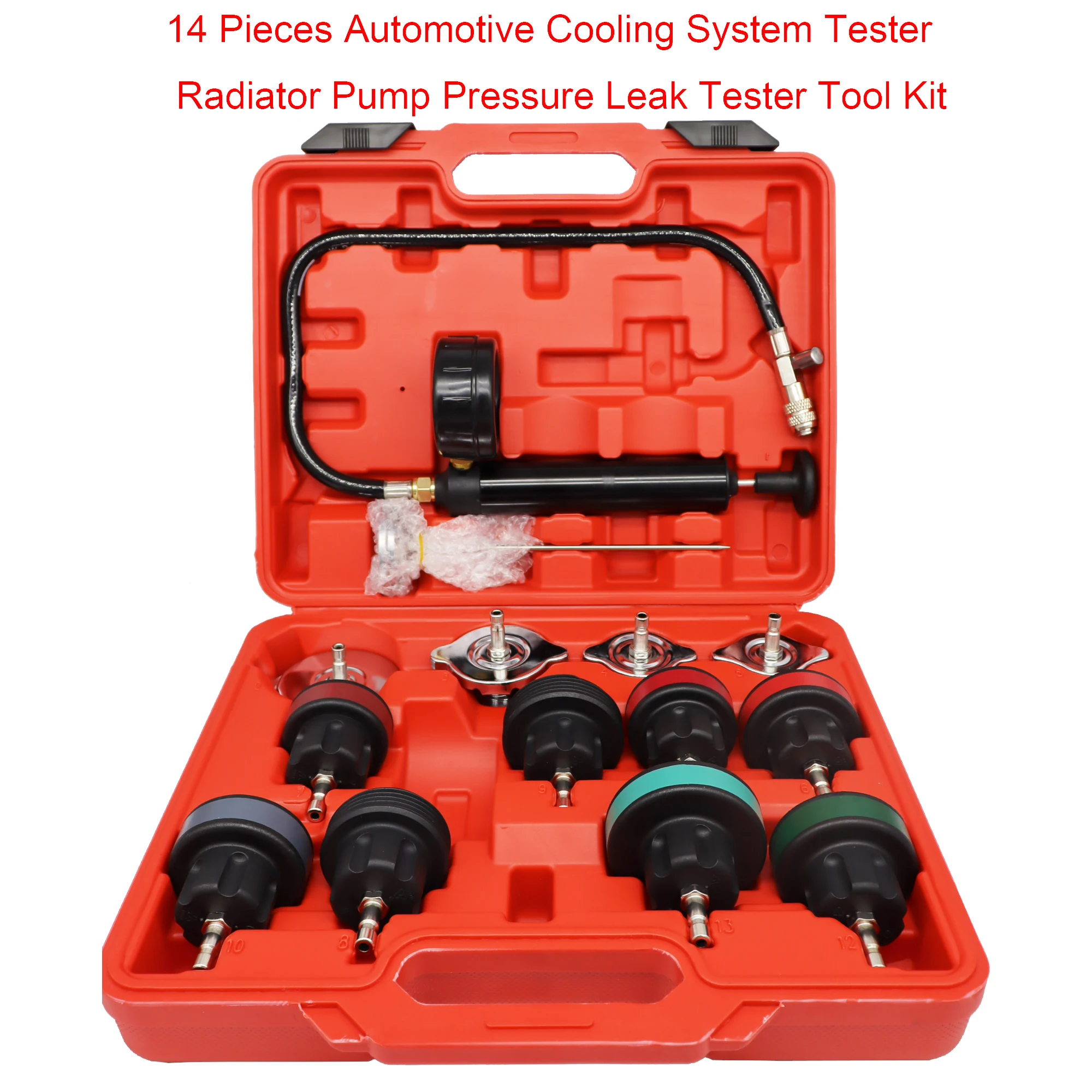 Radiator Pressure Tester - ชุดทดสอบแรงดันหม้อน้ำ14ชิ้น, ชุดทดสอบความดันความเย็นระบบระบายความร้อนรถบรรทุกรถจักรยานยนต์รถยนต์