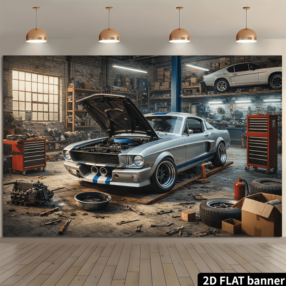 ผ้าพื้นหลังรูปทรงรถสปอร์ตสีเงิ - Auto Repair Shop Background บทวิจารณ์และราคา
