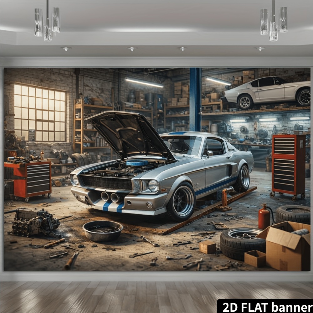 ผ้าพื้นหลังรูปทรงรถสปอร์ตสีเงิ - Auto Repair Shop Background บทวิจารณ์และราคา