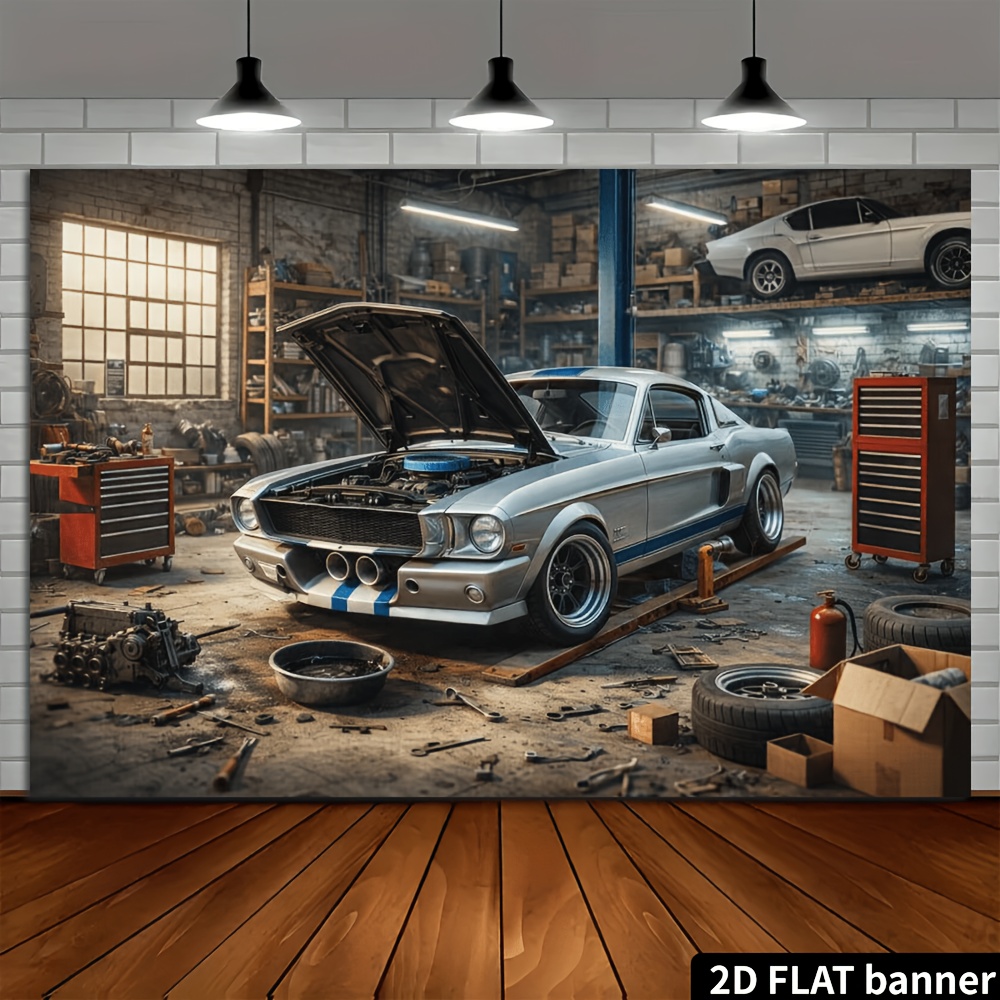 ผ้าพื้นหลังรูปทรงรถสปอร์ตสีเงิ - Auto Repair Shop Background บทวิจารณ์และราคา